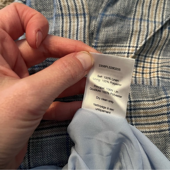 VERONICA BEARD Alicia Windowpane Plaid 100% Linen Shorts Pleated Blue Multi Sz6 - Picture 9 of 15